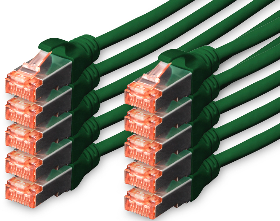 DIGITUS Câble de brassage Cat.6, S/FTP, 1,0 m, par 10, vert