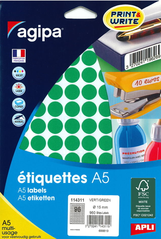 agipa Pastille de couleur, diamètre: 15 mm, rond, assorti