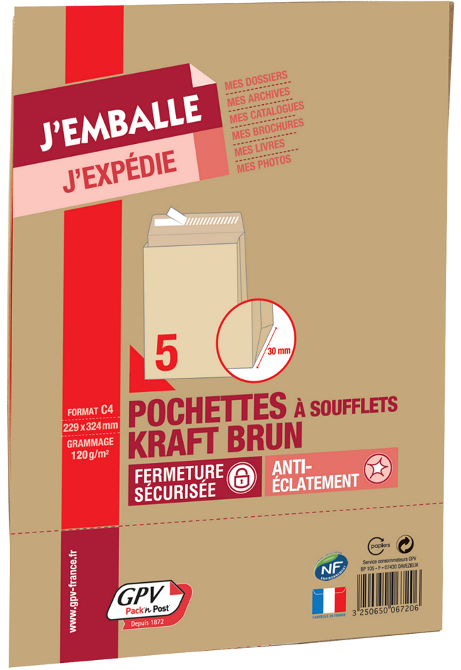 Pochettes à soufflets kraft, petit paquet