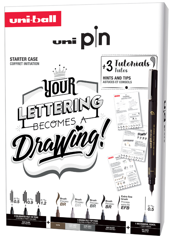 uni-ball Coffret d'initiation uni pin 'LETTERING', 9 pièces
