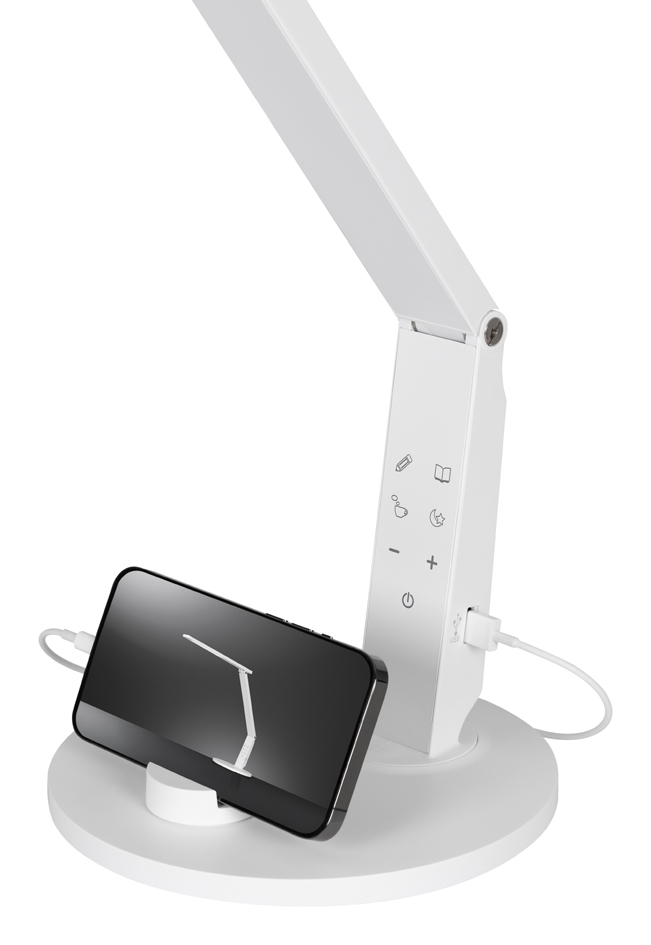 Hansa Lampe de bureau LED 'Vario Plus', blanc socle blanc 10,5 watts 2700-6400 K 100-240 V E
