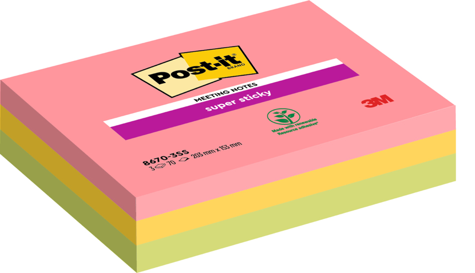 Post-it Bloc-note super sticky Meeting Notes, 203 x 153 mm