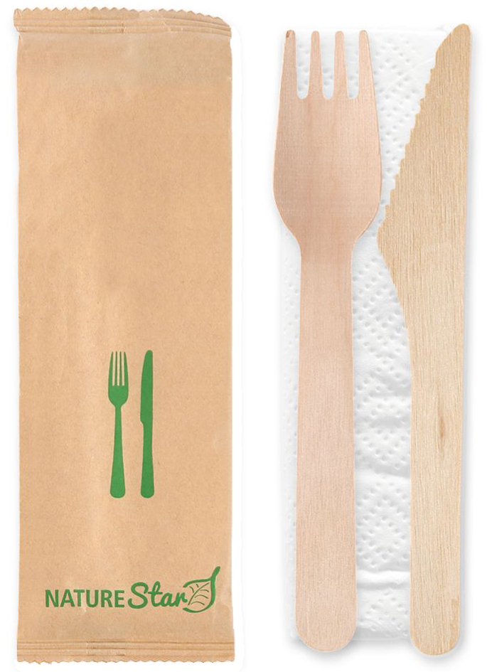 NATURE Star Set de couverts 'Double', en bouleau, 3 pièces