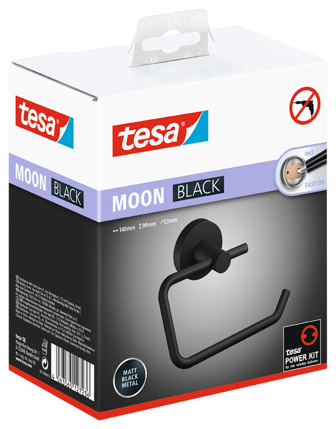 tesa Support rouleau de papier toilette MOON BLACK, noir acier mat (L)140 x (P)53 x (H)99 mm noir