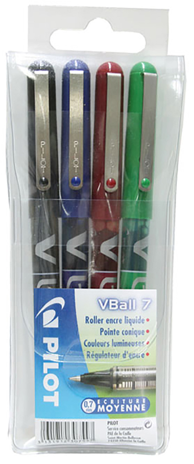 PILOT Stylo roller V Ball VB 7, étui de 4, assorti