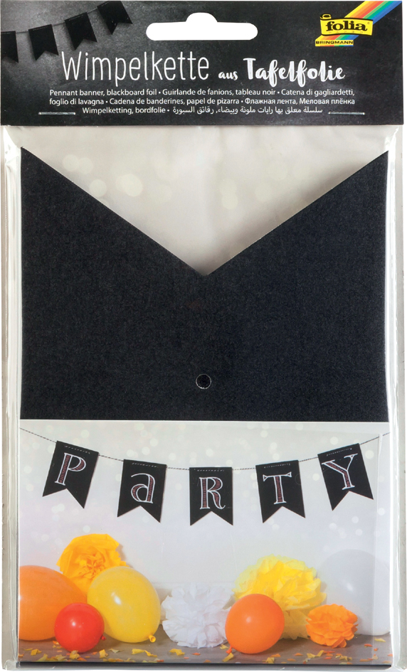 folia Guirlande de fanions tableau noir, 14 fanions, noir