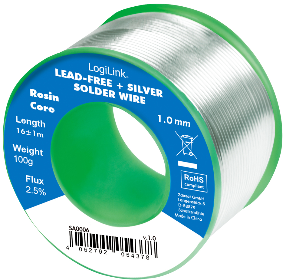 LogiLink Fil à souder, diamètre: 1 mm, cuivre 0,7%, 100 g