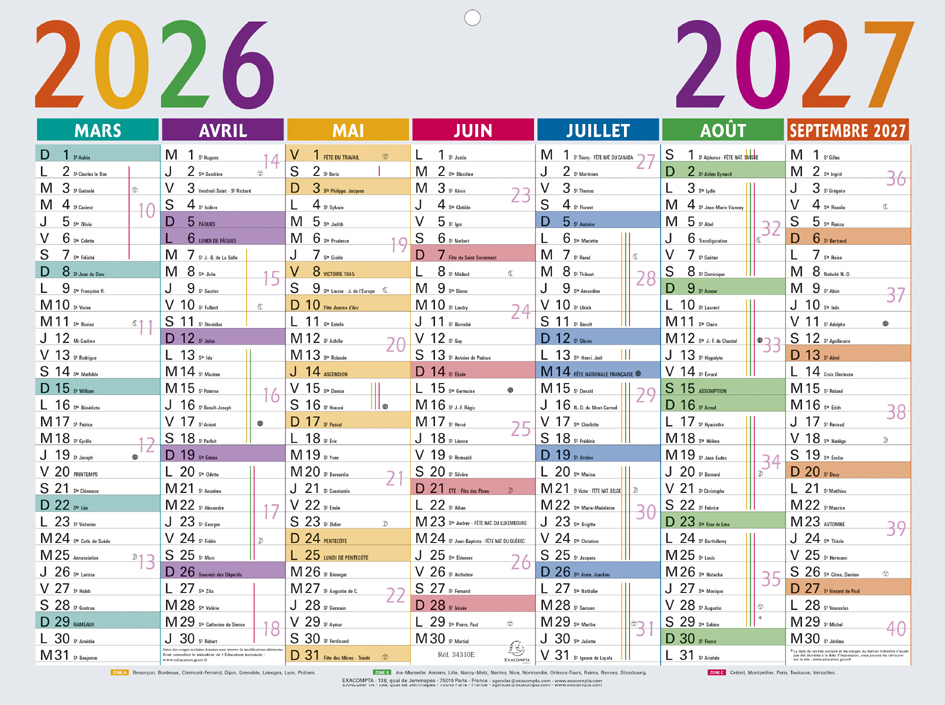 Visuel de référence: Calendrier mural Multicolore, 2 faces - verso