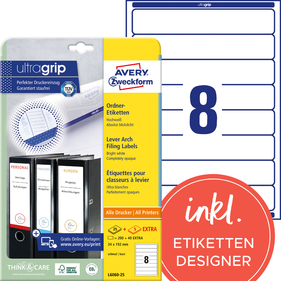 AVERY Zweckform Etiquette dos de classeur, 34 x 192 mm,blanc