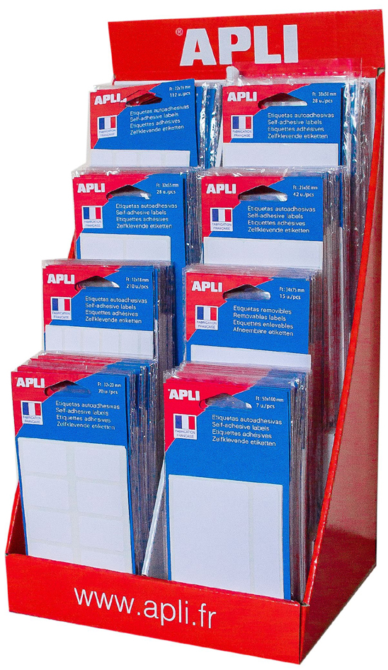 APLI Etiquettes blanches assorties, en présentoir de 160