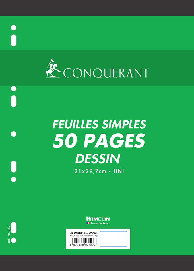 CONQUERANT SEPT Feuillets mobiles de dessin 210 x 297 mm