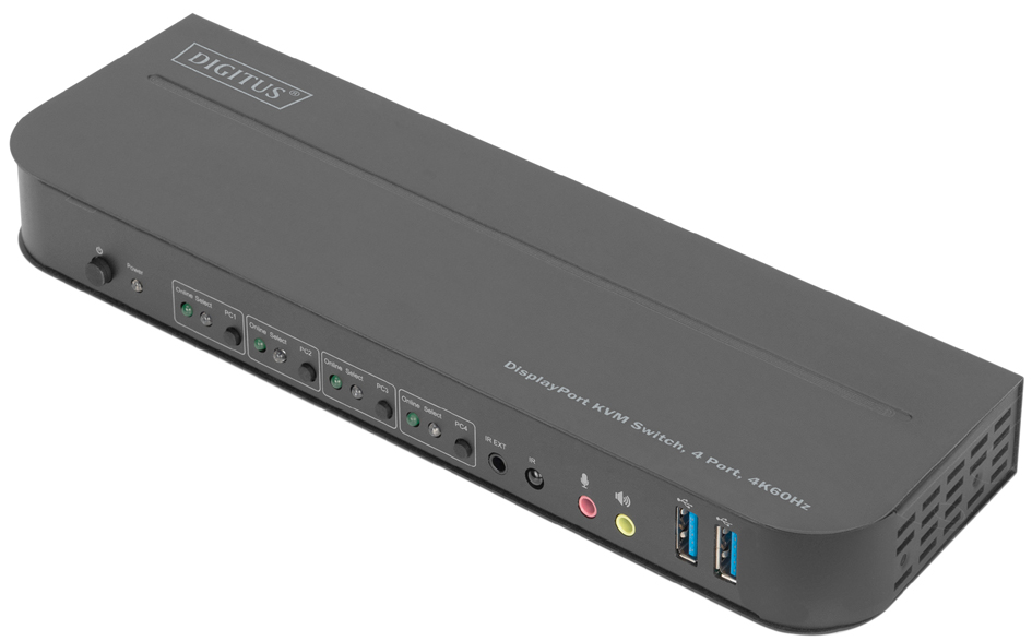 DIGITUS Commutateur KVM, 4 ports, 4K60Hz, 4x entrées DP,