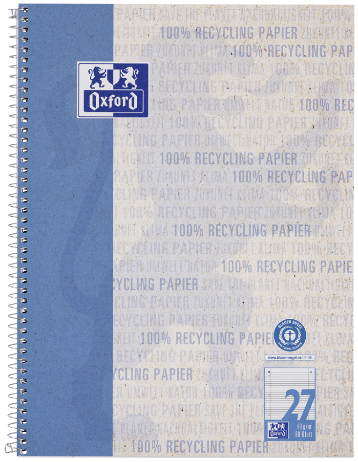 Oxford Cahier à spirales 'Recycling', A4+, quadrillé quadrillé / marge à gauche A4+ 90 g/m2 160 pages rouge