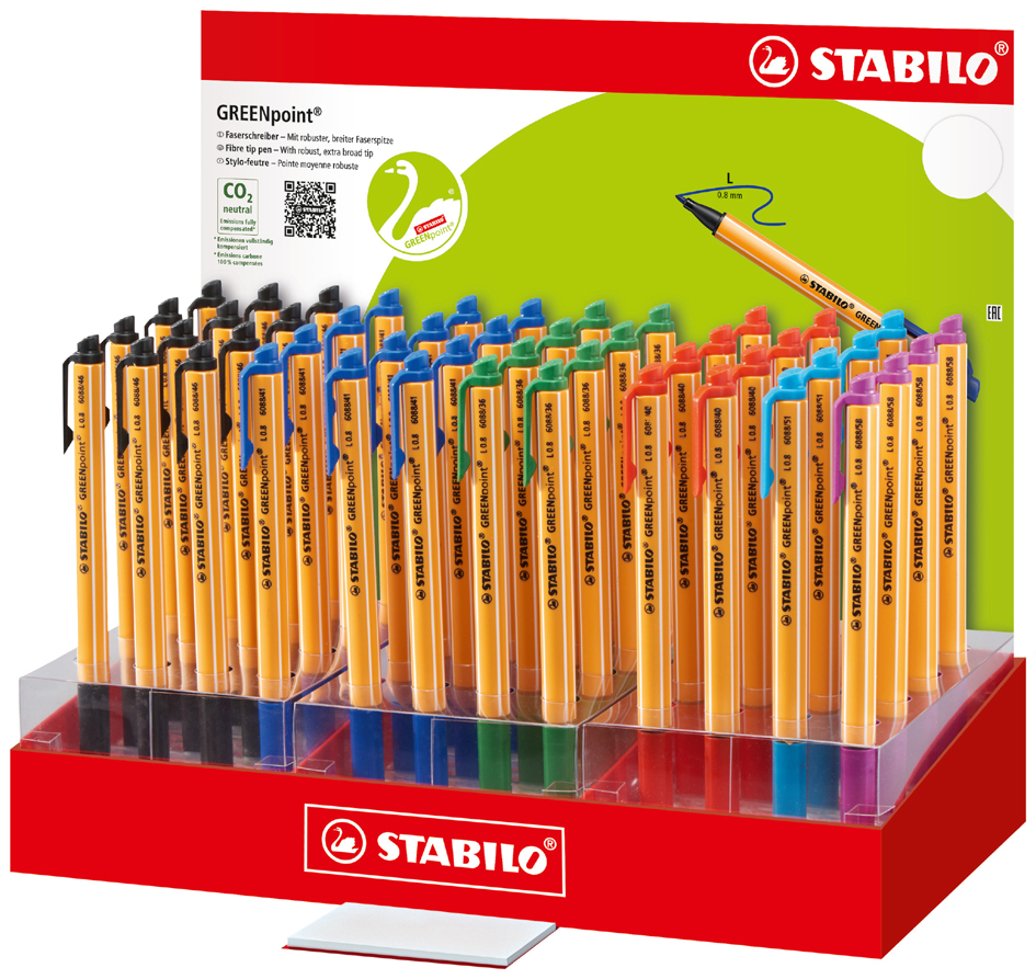 STABILO Feutre GREENpoint, présentoir en carton de 48