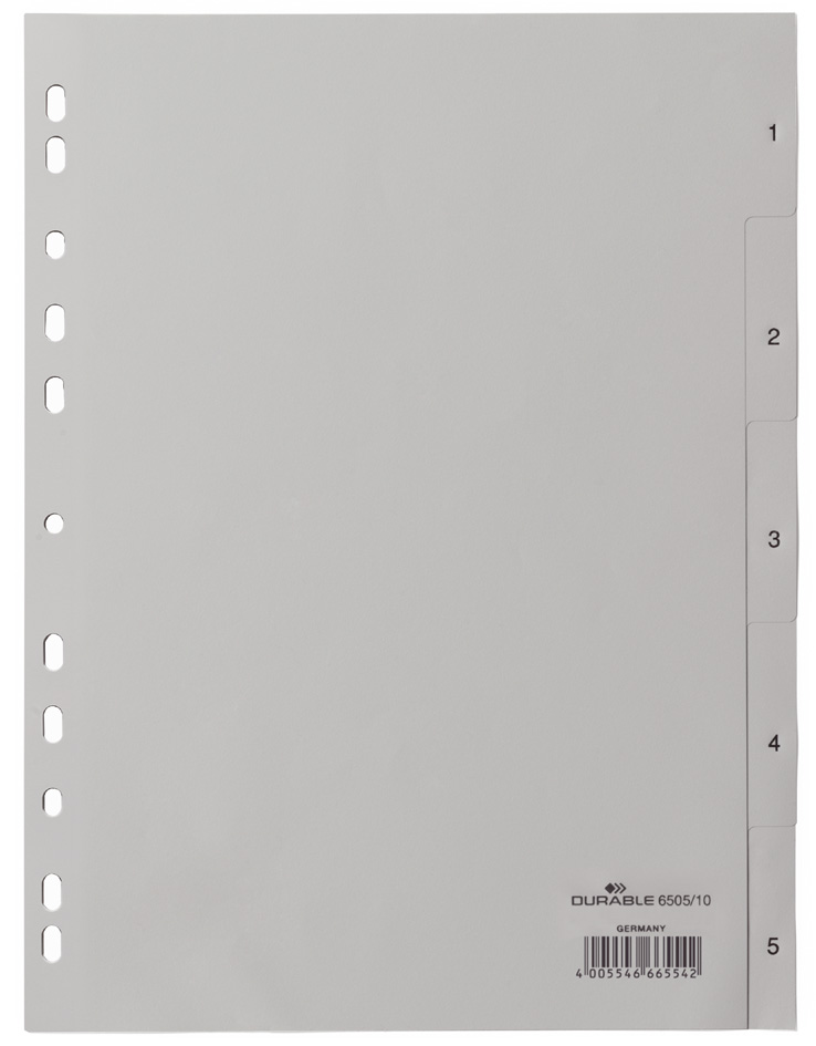 DURABLE Intercalaires en plastique, chiffres, A4, 5 touches