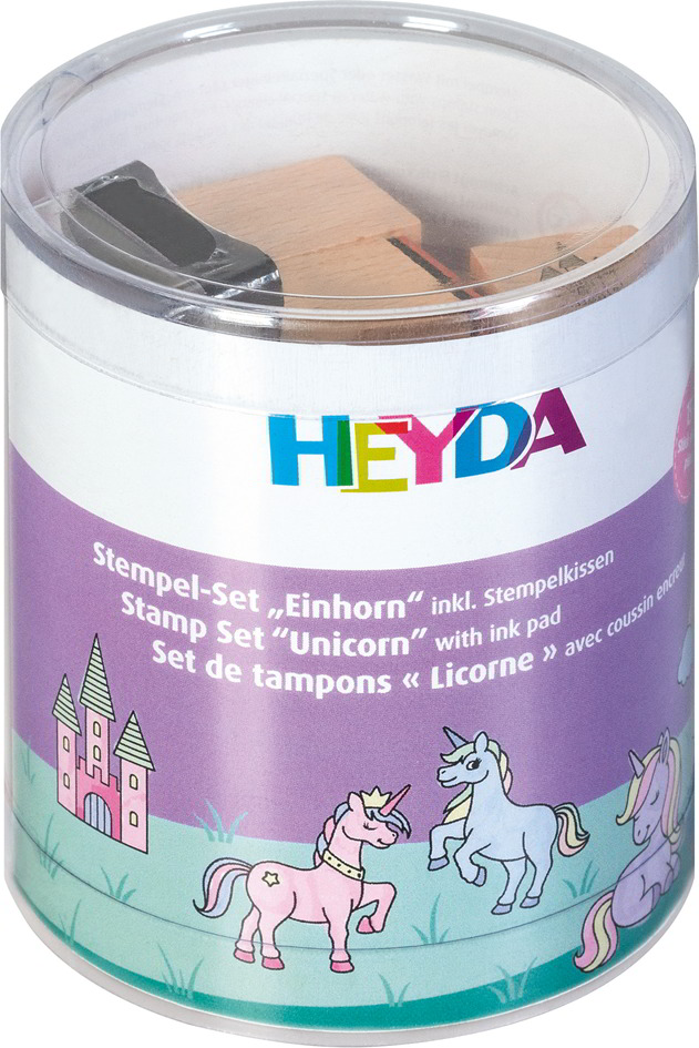 HEYDA Jeu de tampons à motif 'licorne', boîte transparente