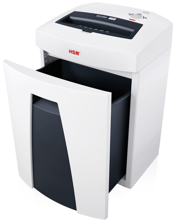 HSM Destructeur de documents SECURIO C18, particules: particules 3,9 x 30 8 - 9 feuilles P-4 / T-4 / E-3 / F-1 25 litres blanc fiche Euro