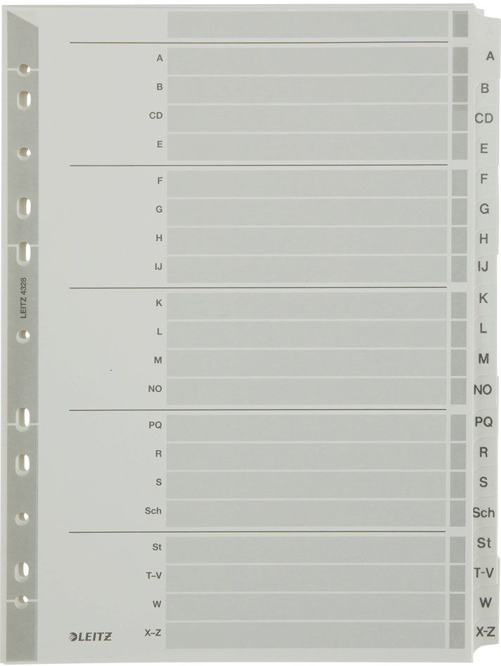 LEITZ Intercalaires, mylar, carton, A-Z, A4, 20 touches,gris