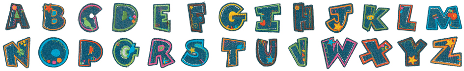 Visuel de référence : présente les lettres de la "Funny Box - Jeans Letters"