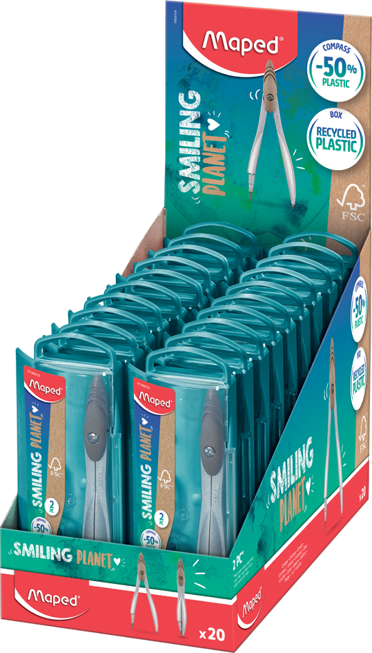Maped Coffret compas STUDY SMILING PLANET, brun, présentoir