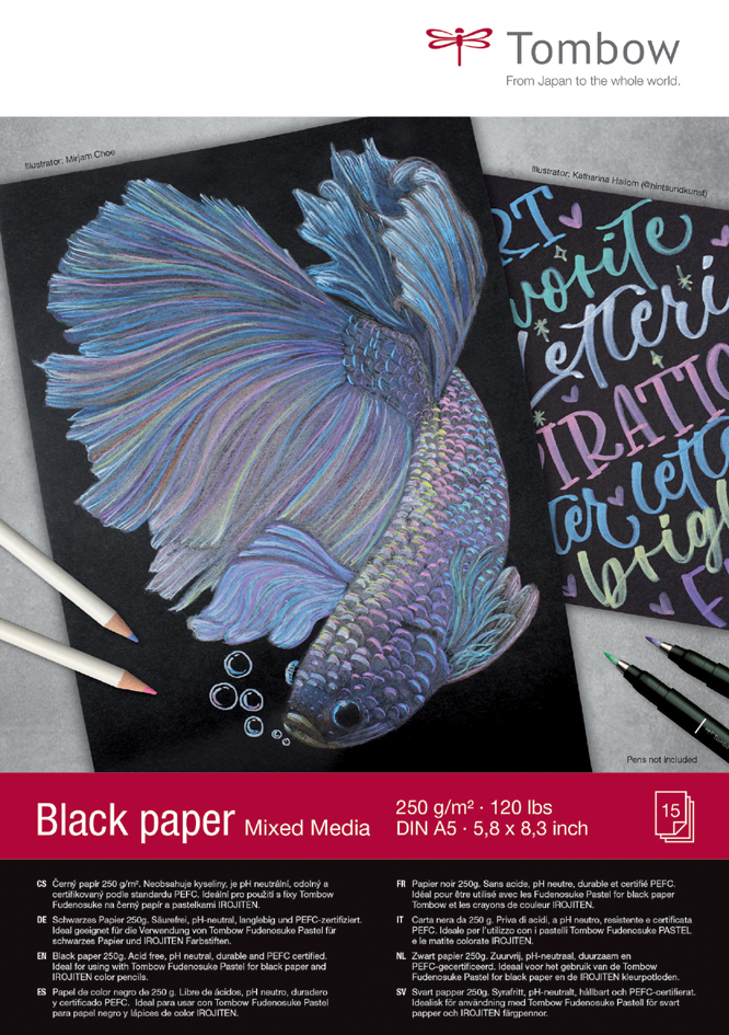 TOMBOW Bloc à dessin 'Black Paper', A5, uni, 250 g/m2, noir