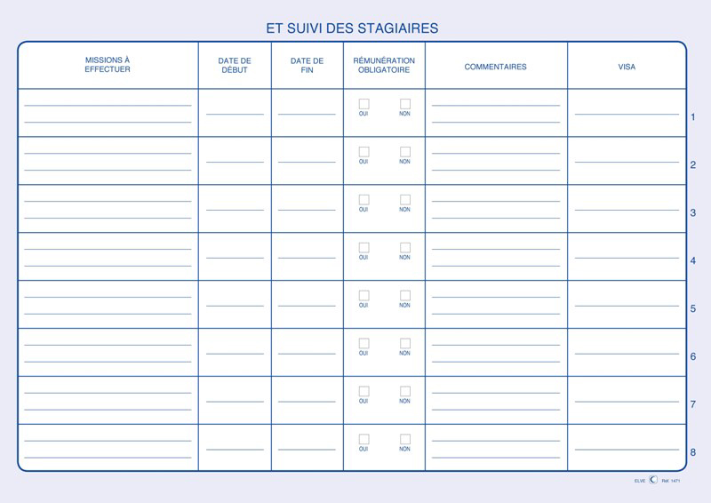 Registre des conventions de stage - Suivi des stagiaires, tracé