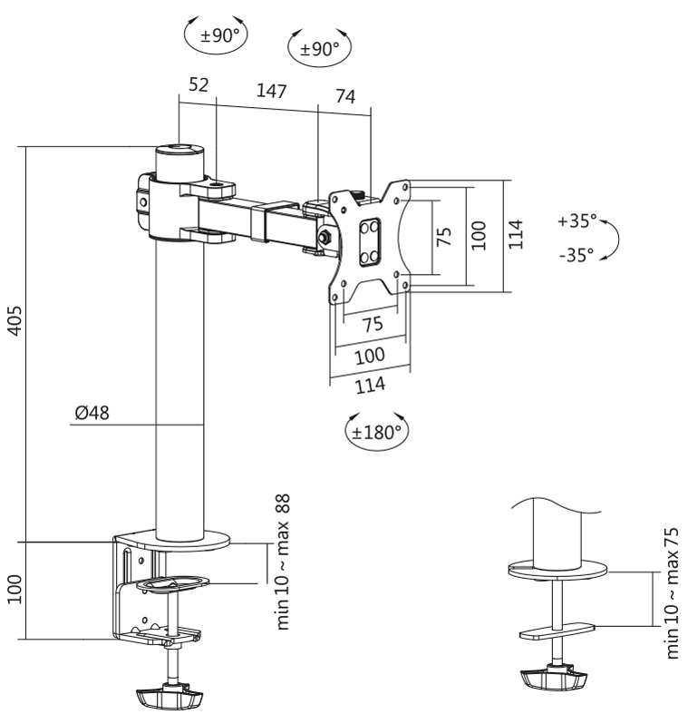 LogiLink Bras support pour écran, noir
