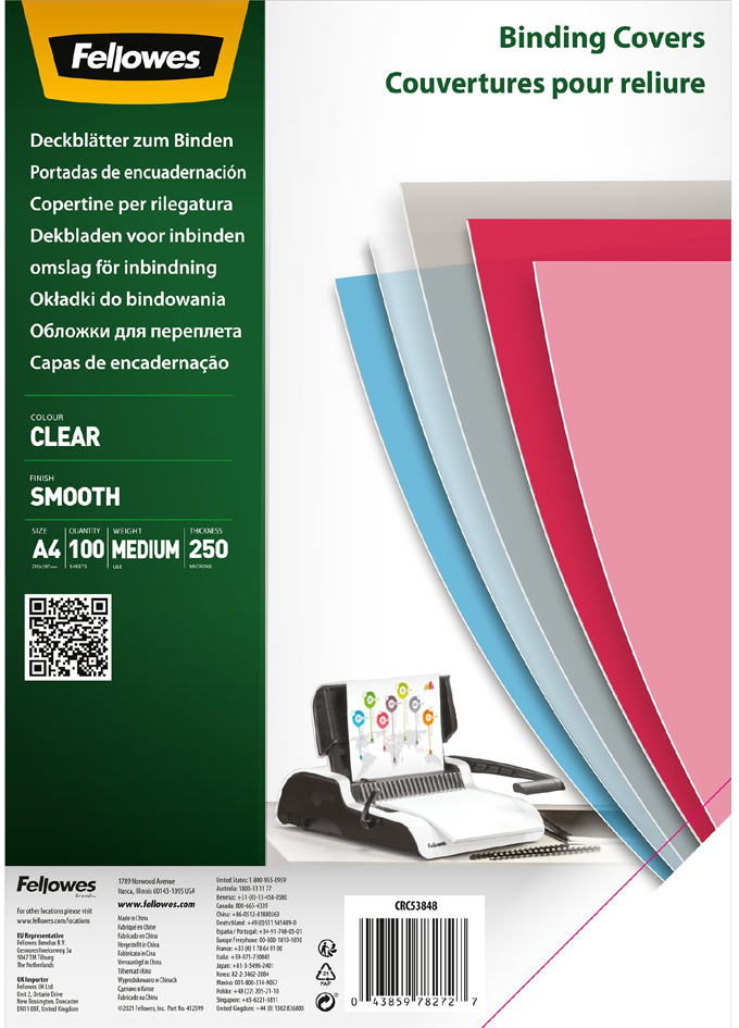 Fellowes Couverture, A4, PET, transparent, 0,25 mm