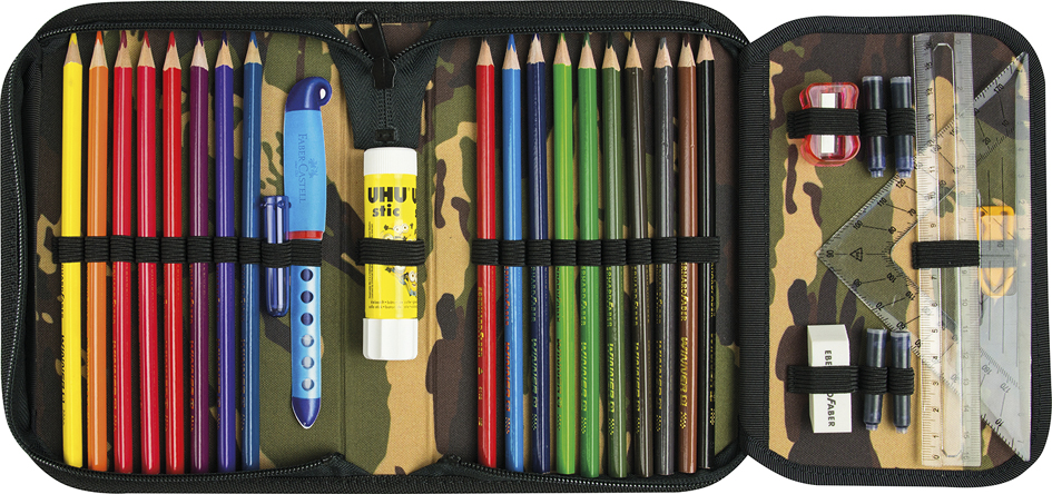 Étui scolaire Camouflage, ouvert