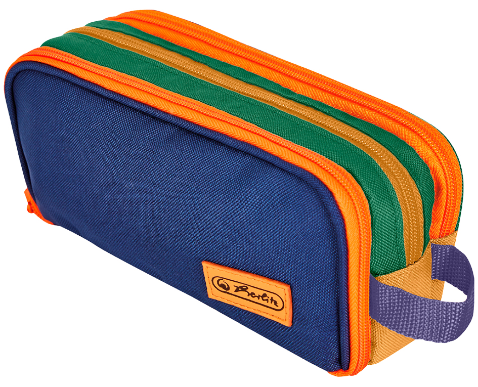 herlitz Trousse à deux compartiments université, bleu/orange rectangulaire polyester blau / orange