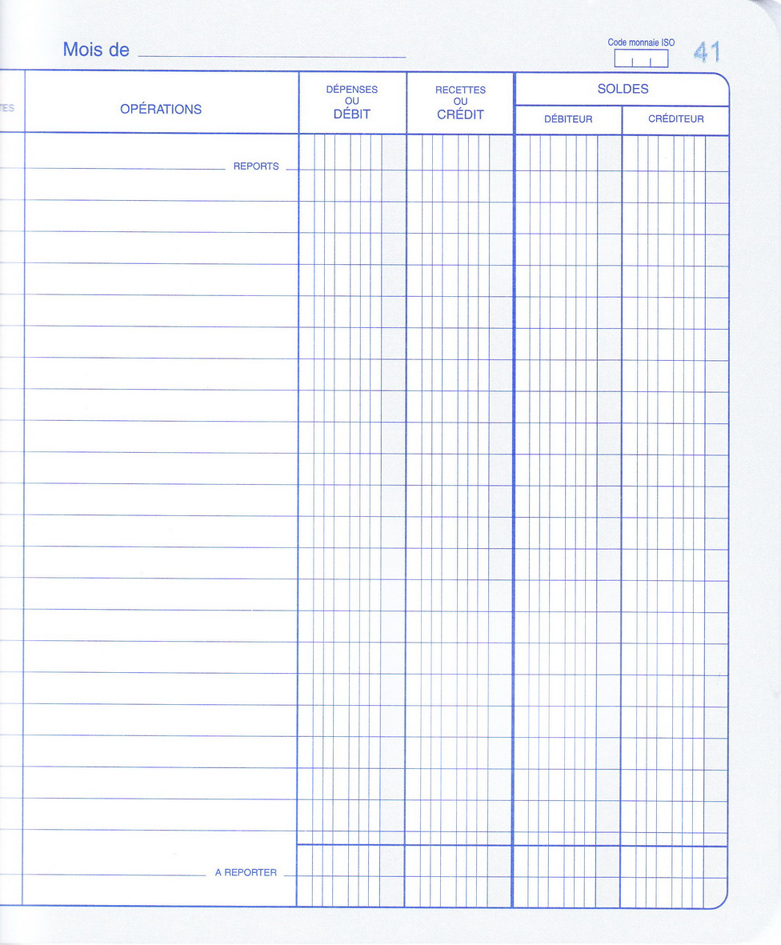 Cahier piqué "Position de compte", tracé intérieur