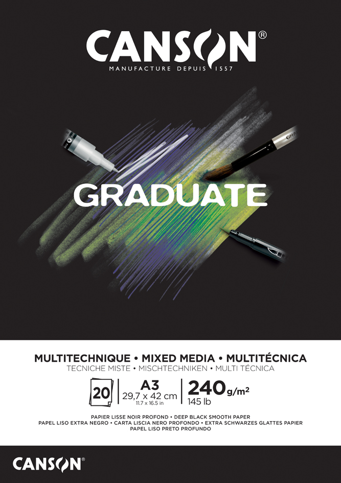 CANSON Bloc de dessin GRADUATE MIXED MEDIA, A3, noir
