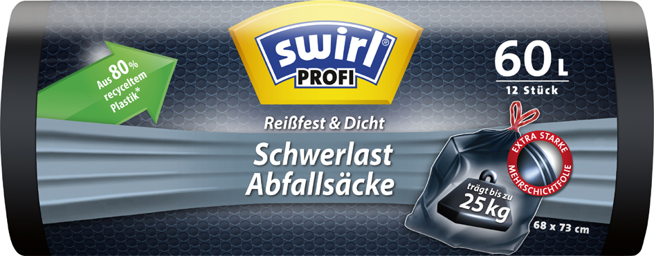 swirl Profi Sac poubelle renforcé, 60 litres, noir