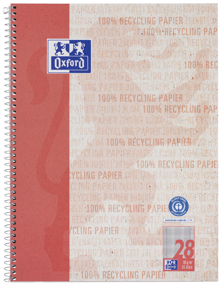 Oxford Cahier à spirales 'Recycling', A4+, quadrillé