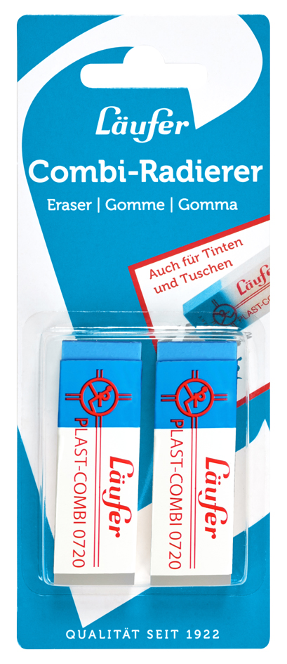 Läufer Gomme en plastique PLAST COMBI, carte blister de 2