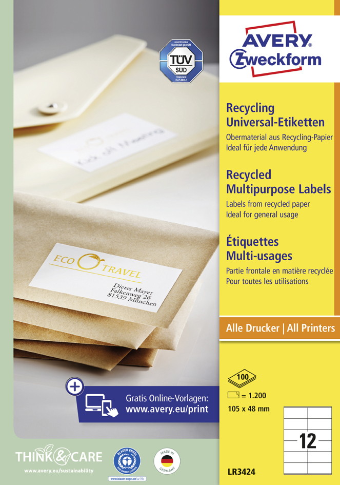 Etiquettes, blanc, recyclé