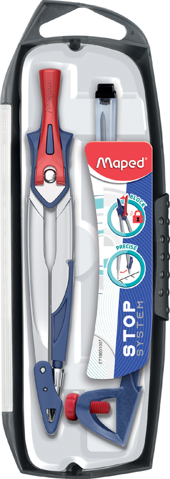 Maped Coffret de compas Stop System, set de 3 pièces, bleu