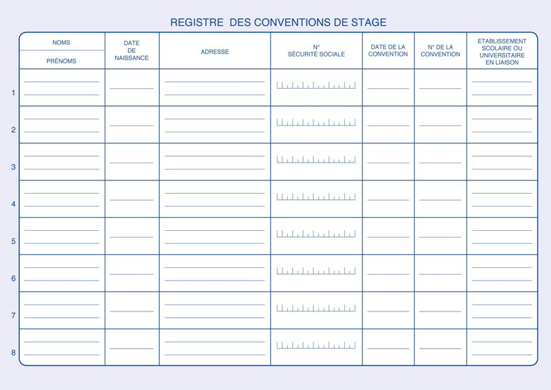 Registre des conventions de stage - Suivi des stagiaires, tracé
