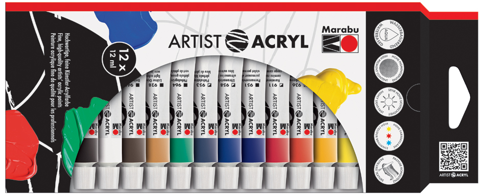 Marabu Set de peinture acrylique 'Artist Acryl', 12 x 12 ml