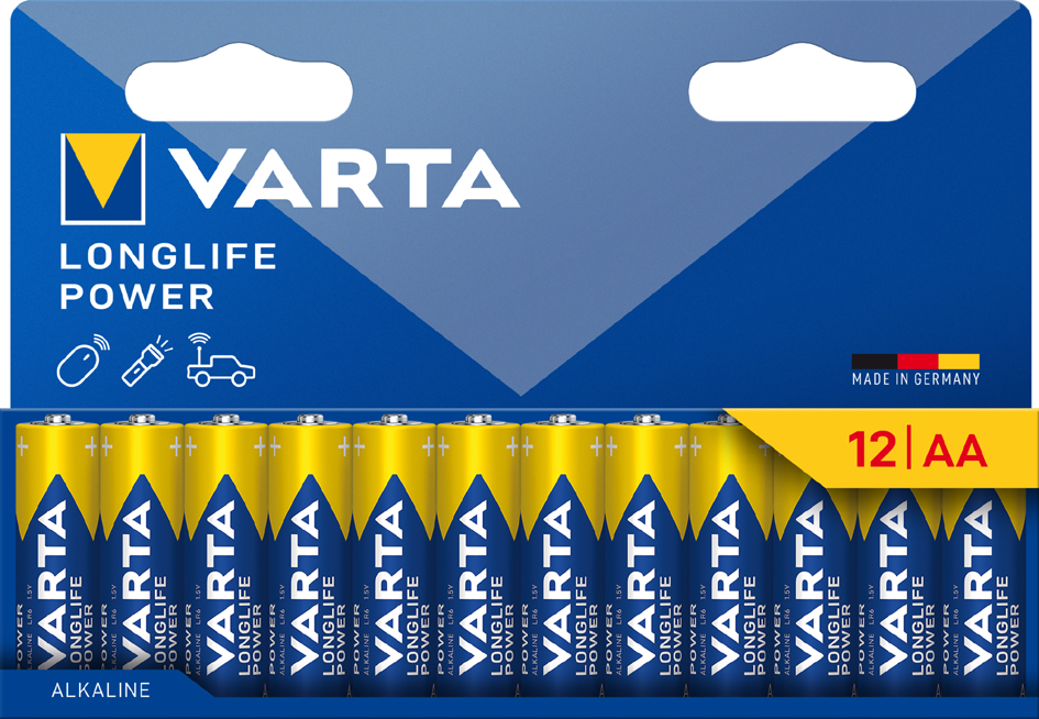 VARTA Pile alcaline 'LONGLIFE POWER', Mignon AA, pack de 12