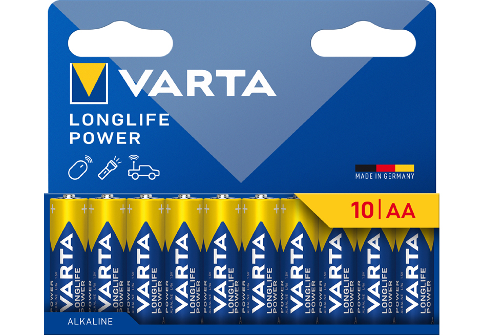 VARTA Pile alcaline 'LONGLIFE POWER', Mignon AA, pack de 10
