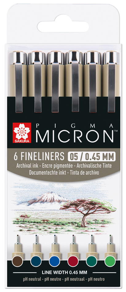SAKURA Feutre fin PIGMA MICRON 05, couleur terre, étui de 6