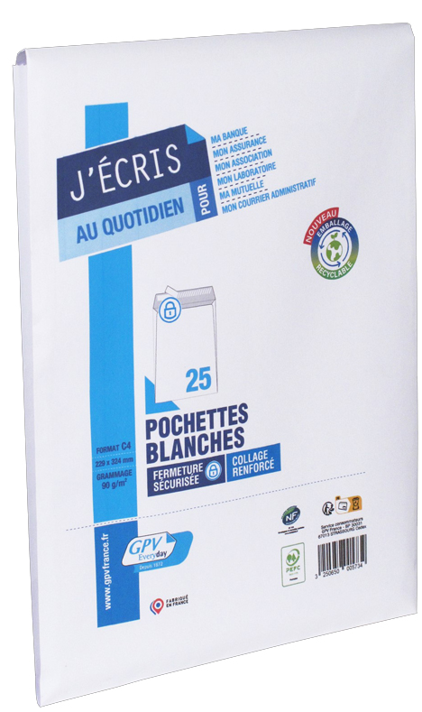 GPV Pochettes d'expédition, C4, 229 x 324 mm, blanc