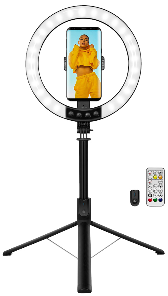 Anneau lumineux pour smartphone, avec trépied/perche à selfie