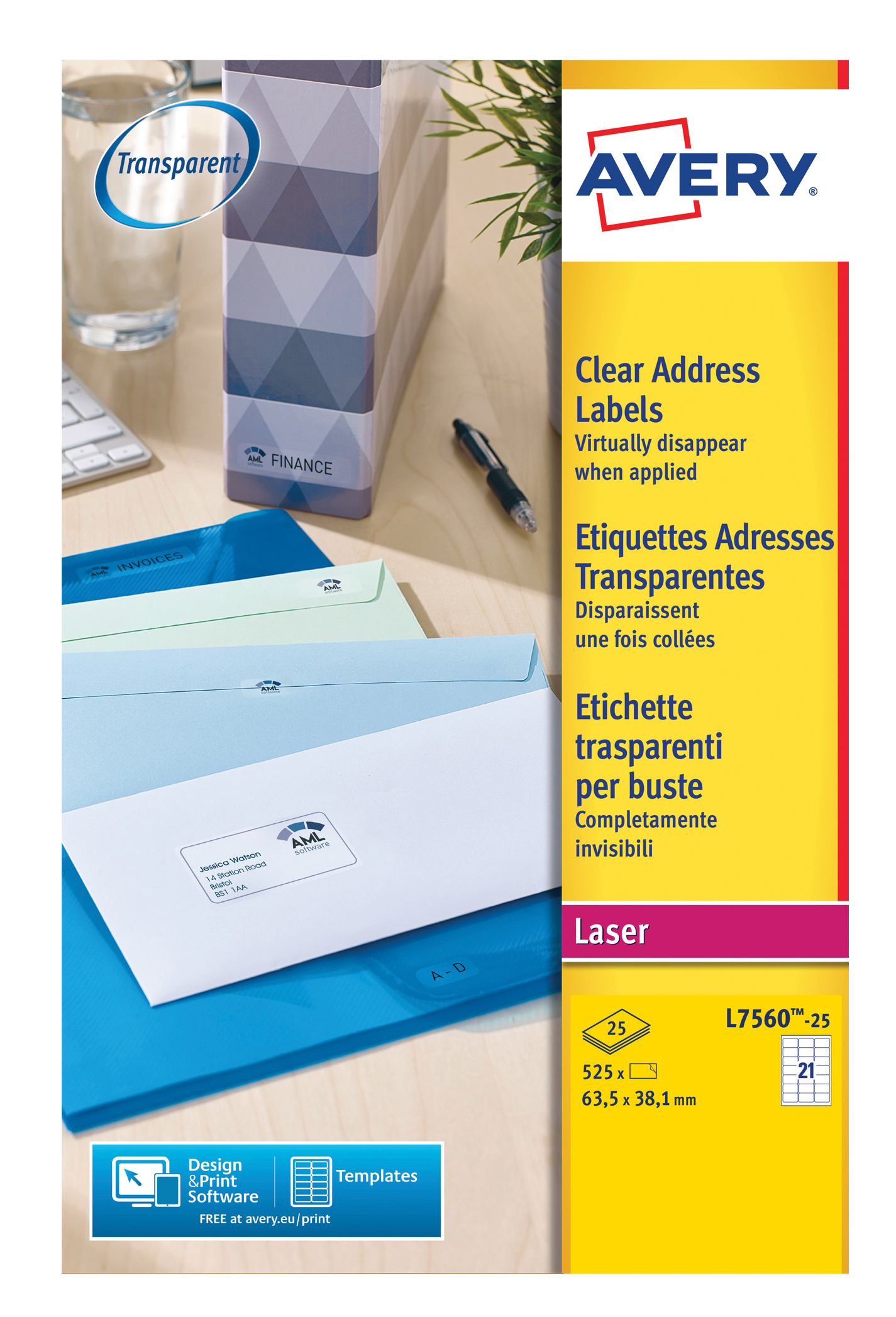 AVERY Etiquette d'adresse, 63,5 x 38,1 mm, transparent