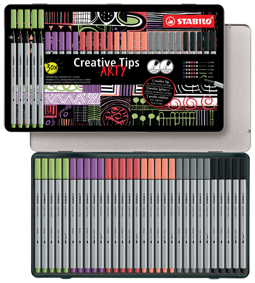 STABILO Kit Creative Tips ARTY PASTELL, étui métal de 30