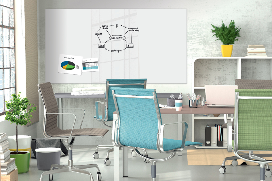 Be!Board Tableau magnétique en verre, 2.400 x 1.200 mm,blanc