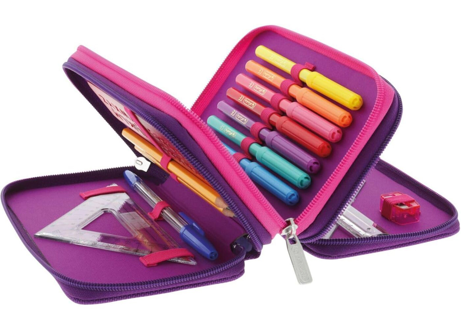 Étui scolaire TriCase "Dip Dye Pink", ouvert