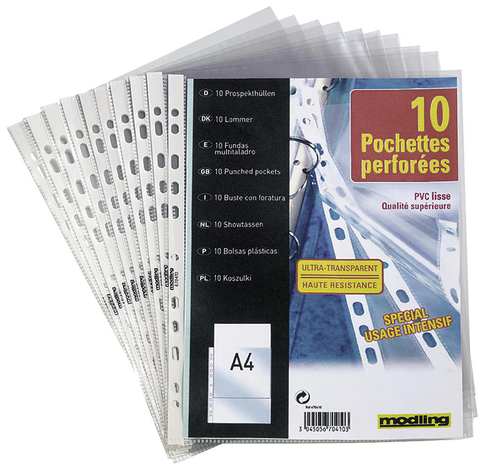 Oxford Pochettes perforées SM3, A4, PVC, transparent