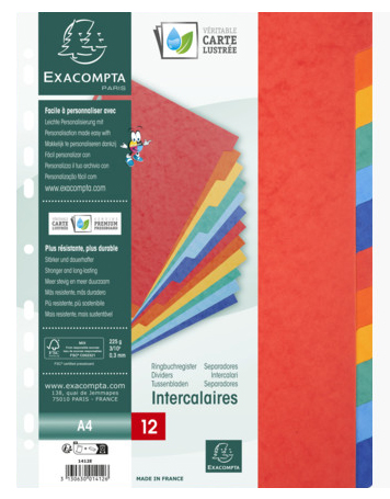 EXACOMPTA Intercalaires en carton, 320 x 240 mm, 12 touches